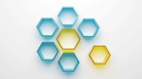 3d render multicolored, hexagonal transparent plastic shelves Stock Illustration
