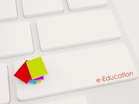 3d render of multiple books on the keyboard, e-education concept Stock Illustration