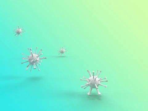 3d render of multiple coronavirus model with selective focus in cyan gradient Illustrazione stock