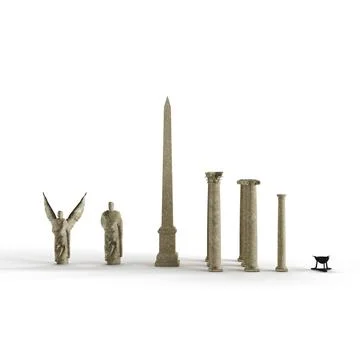 3D render of multiple monuments and pedestals on the white background Stock Illustration