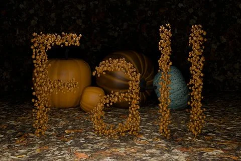 3d render of multiple pumpkins spelling out the word fall Stock Illustration