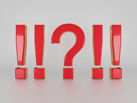 A 3D render of multiple red exclamation and question marks isolated on white  스톡 일러스트