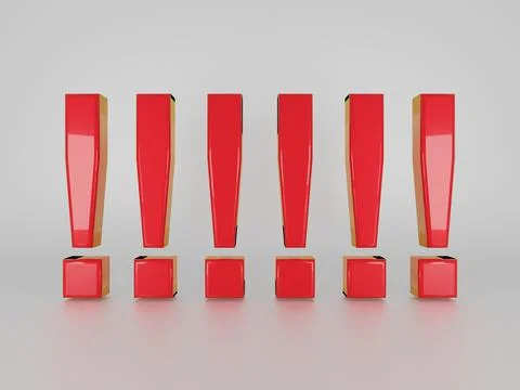 3D render of multiple red exclamation marks isolated on white background Stock Illustration