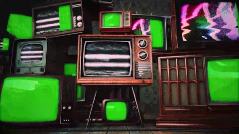 3d render of multiple Retro-vintage analog TV set with Noise, Green Screen Vídeos de archivo 277193801