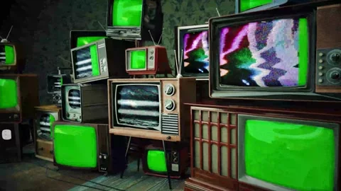 3d render of multiple Retro-vintage analog TV set with Noise, Green Screen Vídeos de archivo 277193812