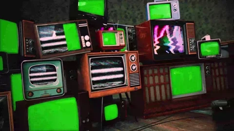 3d render of multiple Retro-vintage analog TV set with Noise, Green Screen Vídeos de archivo 277193814