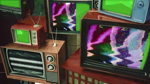 3d render of multiple Retro-vintage analog TV set with Noise, Green Screen Vídeos de archivo 277193890