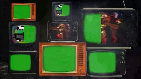 3d render of multiple Retro-vintage analog TV set with Noise, Green Screen Vídeos de archivo 277193906