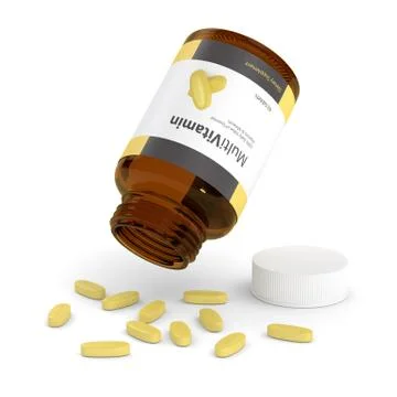 3d render of multivitamin bottle with pills Stock Illustration