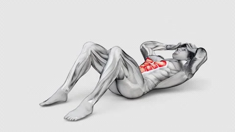 3d render of muscular character doing classic exercise for his abs and Stock Footage 251013702