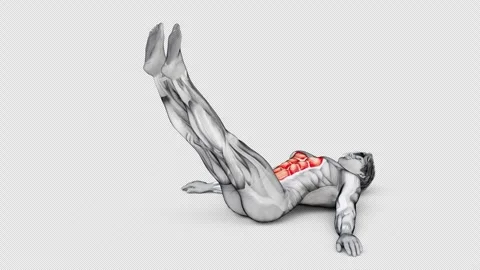 3d render of muscular character doing Abdominals Laying Leg Raises exercise for Stock Footage 251013797