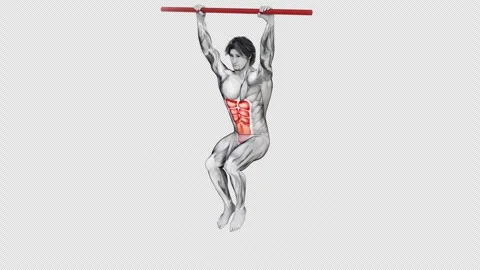 3d render of muscular character doing Abdominals-Hanging Knee Raises for his abs Stock Footage 251014001