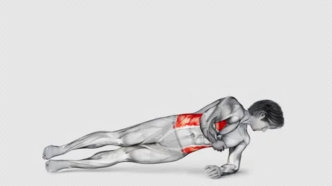 3d render of muscular character working out Obliques Side Plank Reach Through Stock Footage 251014364