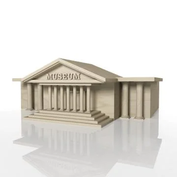 3D render of museum building with reflection,isolated on white Stock Illustration