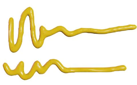3d render of mustard sauce lines and swirls for food or restaurant kitchen .. Illustrazione stock