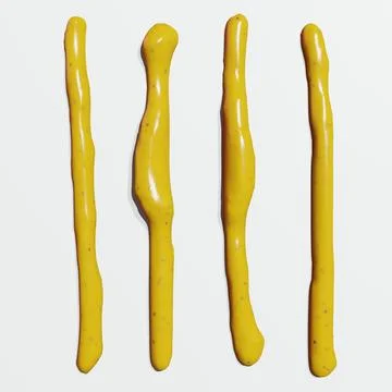 3d render of mustard sauce lines and swirls for food or restaurant kitchen .. Illustrazione stock