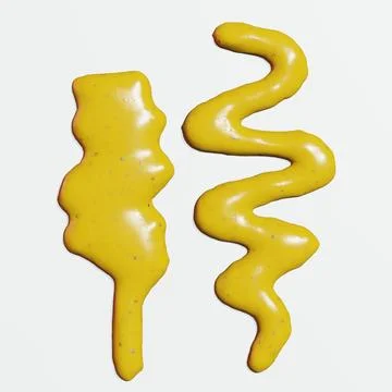 3d render of mustard sauce lines and swirls for food or restaurant kitchen .. Illustrazione stock