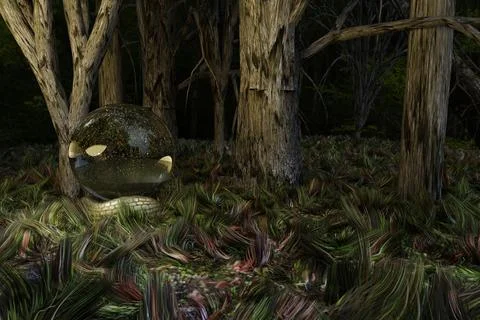 3d render of mysterious snowglobe in deep jungle Stock Illustration