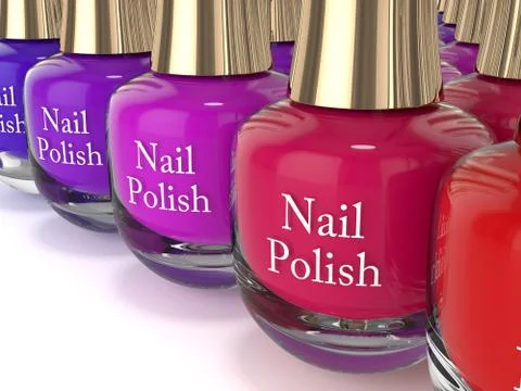3d render of nail polishes over white Stock Illustration