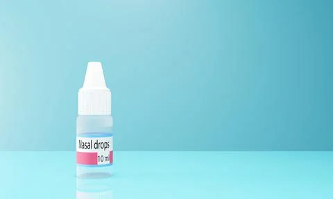 3D render of a nasal drop in case of a runny nose in a transparent bottlel. 스톡 일러스트