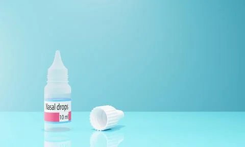 3D render of a nasal drop in case of a runny nose. Illustrazione stock