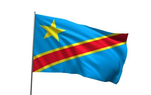 A 3D render of the national flag of the Democratic Republic of the Congo Stock Photos