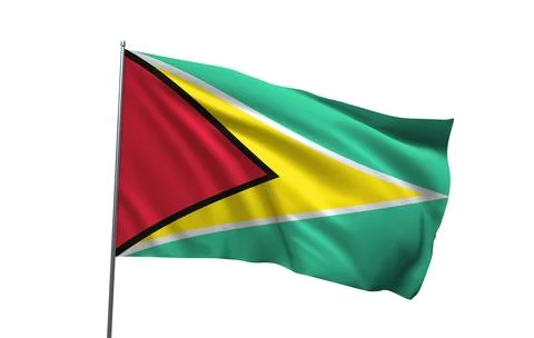 A 3D render of the national flag of Guyana Stock Photos