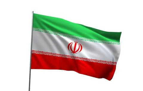 A 3D render of the national flag of Iran Stock Photos