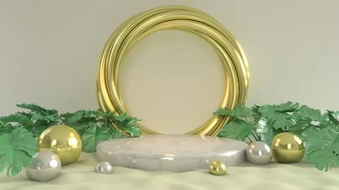 3D render for nature beige background on wood and white podium with premium.. 库存照片
