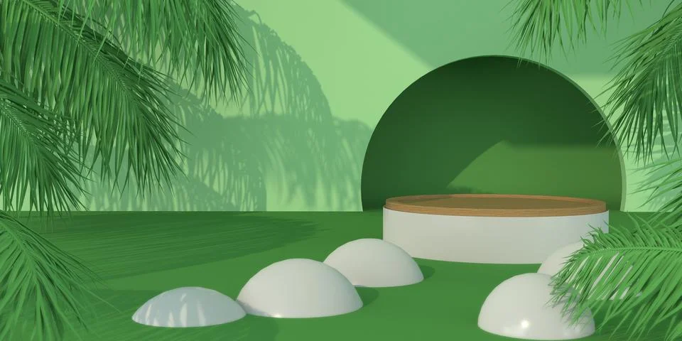 3D render for nature green background on wood podium with premium product Stock Illustration