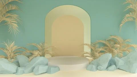 3D render for nature soft green background on white podium with premium produ Stock Illustration