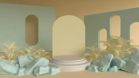 3D render for nature soft green background on white podium with premium produ Stock Illustration