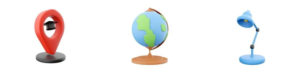 3d render navigation, globe, light bulb icon set on white background. 3d 스톡 일러스트