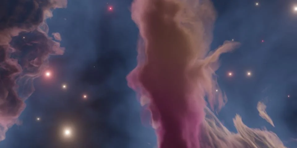 3D render of Nebular cloud in deep space. purple and blue colours with stars Stock Illustration