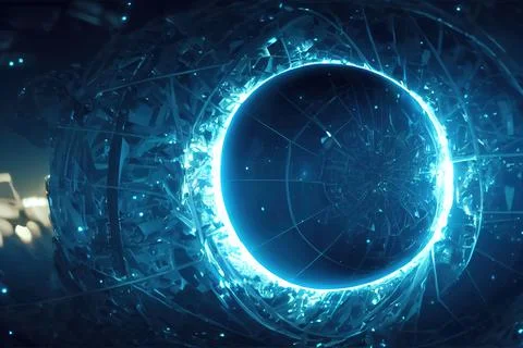 3d render, neon abstract background, geometric shapes in ultraviolet, blue vi Illustrazione stock