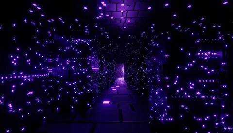 3d render of neon and light glowing on dark scene. Cyber punk night city co.. Stockillustratie