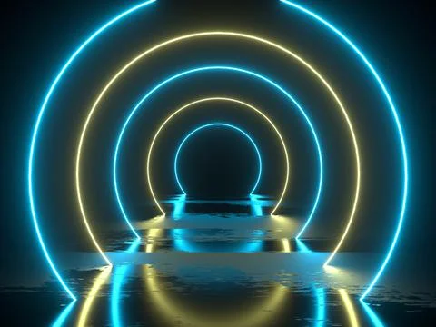 3d render neon arch or tunnel Stock Photos