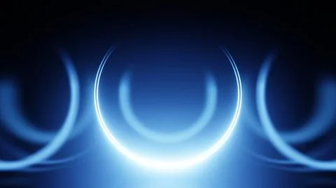 3D render neon circle. Blue neon circles abstract futuristic hi-tech backgrou イラスト素材