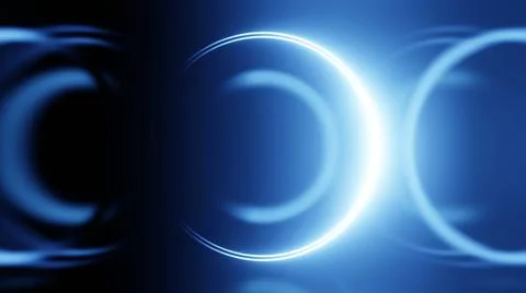 3D render neon circle. Blue neon circles abstract futuristic hi-tech backgrou イラスト素材