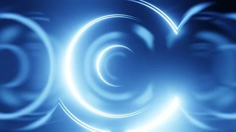 3D render neon circle. Blue neon circles abstract futuristic hi-tech backgrou Stock Illustration