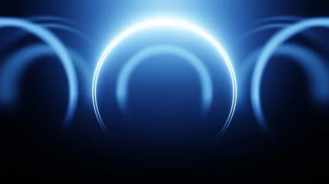 3D render neon circle. Blue neon circles abstract futuristic hi-tech backgrou Stock Illustration