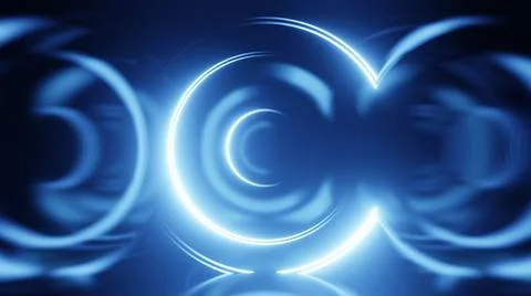 3D render neon circle. Blue neon circles abstract futuristic hi-tech backgrou イラスト素材