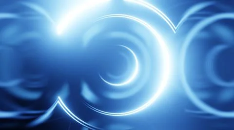 3D render neon circle. Blue neon circles abstract futuristic hi-tech backgrou Stock Illustration