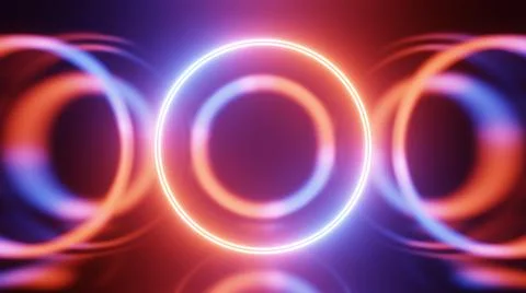 3D render neon circle. Blue and red neon circles abstract futuristic hi-tech  イラスト素材