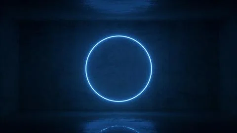 3d render of neon circle frame on background in the room. Banner design Stock Illustration