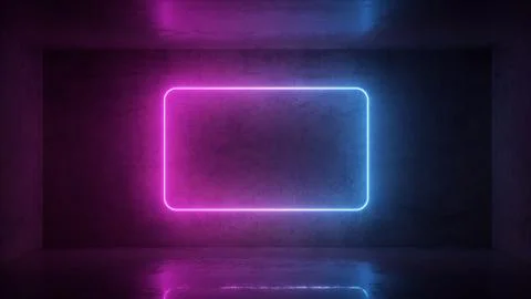 3d render of neon frame on background in the room. Banner design. Retrowave Stock Illustration