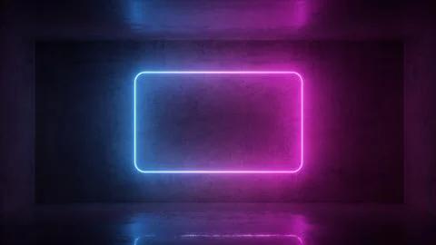 3d render of neon frame on background in the room. Banner design. Retrowave Stock Illustration