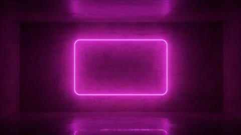 3d render of neon frame on background in the room. Banner design. Retrowave Stock Illustration