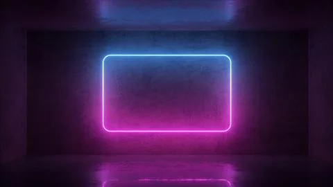 3d render of neon frame on background in the room. Banner design. Retrowave Illustrazione stock