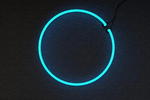 3d render neon frame isolated on black brick wall background Stock Illustration
